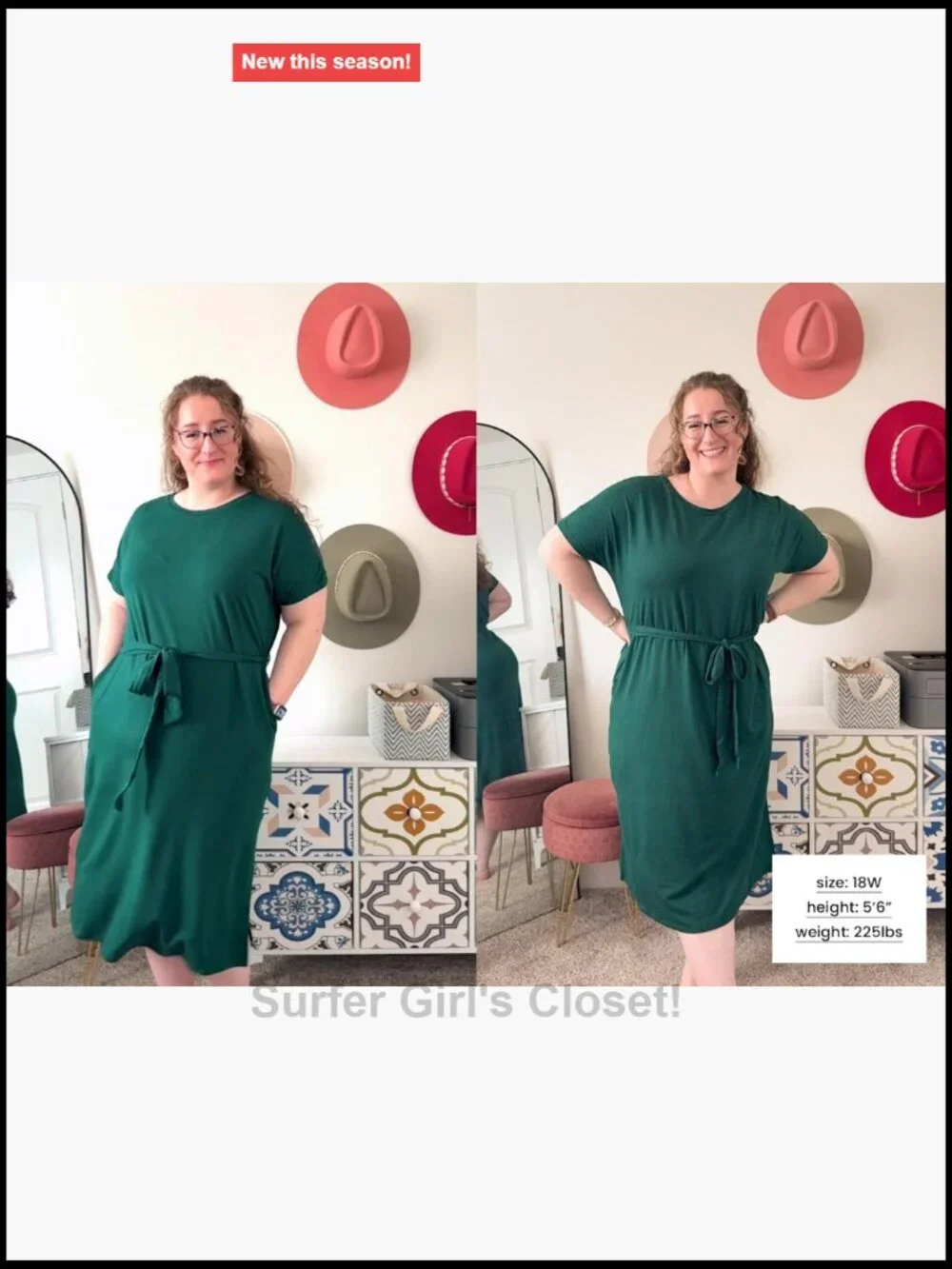 Plus Size Midi Dress with Belt and Pockets - Short Sleeve Work Church
